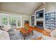 Comfortable living room with an aquarium, fireplace, large windows, and an open layout, perfect for relaxing at 8330 Claridge Rd, Indianapolis, IN 46260