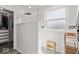 Clean bathroom with a glass shower, a wooden stool, and white subway tiles at 8635 Nolan Dr, Fishers, IN 46038