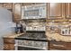 A modern kitchen with stainless steel appliances and granite countertop at 8635 Nolan Dr, Fishers, IN 46038