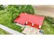 Aerial view of garage with red roof, two bays, and a covered porch at 893 W 500 S, Anderson, IN 46013