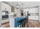 Modern kitchen featuring stainless appliances, pendant lighting, breakfast bar, and white cabinets at 10993 Liberation Trce, Noblesville, IN 46060
