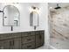 Elegant bathroom featuring double sinks, modern fixtures, and a luxurious walk-in shower at 1100 English Ave, Indianapolis, IN 46203