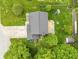 A bird's eye view reveals a well-maintained home with a large driveway, a pristine roof, and lush greenery surrounding the property at 113 Spring Creek Ct, Noblesville, IN 46062