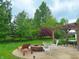 Inviting backyard with a brick fire pit, lounge chairs, and a pergola for outdoor enjoyment at 12044 Bird Key Blvd, Fishers, IN 46037
