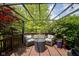 Cozy outdoor deck with comfortable seating, a pergola, and lush greenery at 13244 Snow Owl Dr, Carmel, IN 46033