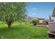 Expansive backyard featuring a lush lawn, mature tree, and patio area at 2911 W Hawanian Ln, Monrovia, IN 46157