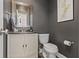 Stylish powder room features modern fixtures, a vanity with storage, and contemporary decor for a sleek design at 3708 Gould Dr, Carmel, IN 46033