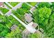 An aerial view shows the home is surrounded by lush trees and greenery providing a private, park-like setting at 5104 Carvel Ave, Indianapolis, IN 46205