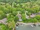Aerial shot of a lakeside home with pool and dock in a lush green environment at 5786 E Fall Creek Pkwy N Dr, Indianapolis, IN 46226