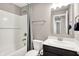 Bathroom features modern fixtures and a shower-tub combo at 6463 Wasco Dr, Whitestown, IN 46075