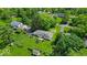Aerial view of the property highlighting the expansive backyard, mature trees, and neighborhood at 7316 Lesley Ave, Indianapolis, IN 46250