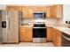 Well-equipped kitchen featuring stainless steel appliances, stylish countertops, and light wood cabinets at 8317 Pine Branch Ln, Indianapolis, IN 46234