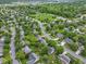 Aerial view of a residential neighborhood featuring lush greenery, a park with athletic fields, and winding streets at 8430 Harrison Pkwy, Fishers, IN 46038