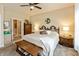 A charming bedroom showcases a decorative headboard and elegant accents at 9166 Lieven St, Avon, IN 46123