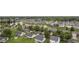 Wide aerial view of a neighborhood, featuring a pond and tree-lined streets with well-maintained lawns and landscaping at 1431 Evergreen Dr, Greenfield, IN 46140