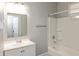 Clean bathroom features white vanity, shower, and neutral paint color at 1661 S Talbott St, Indianapolis, IN 46225