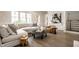 Cozy living room with fireplace, white sectional, modern furniture, and ample natural light from large windows at 2037 Stanhope St, Carmel, IN 46032