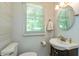 Bathroom featuring stylish fixtures, a large window and modern toilet at 3333 Melbourne S Rd, Indianapolis, IN 46228