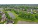 Scenic aerial view reveals a community nestled among lush greenery and tranquil ponds, offering a serene living environment at 3744 Abney Point Dr, Carmel, IN 46077