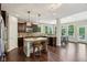Modern kitchen featuring granite countertops, dark cabinetry, a center island, and stainless steel appliances at 3744 Abney Point Dr, Carmel, IN 46077