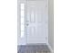 Close-up of a white front door with glass accents and a stylish doormat, enhancing the home's entry appeal at 4181 Gordman Dr, Whitestown, IN 46075
