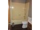 A bathroom with a shower, toilet, and vanity at 4288 Silver Hill Dr, Greenwood, IN 46142