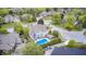 Overhead view of a beautiful home with a pool in a lush, green neighborhood, highlighting the property's prime location at 434 Sheffield Ct, Carmel, IN 46032