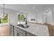 Modern kitchen featuring white cabinets, stainless steel appliances, a central island and a view to the backyard at 5032 Carmine St, Brownsburg, IN 46112