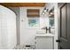 Bathroom featuring a vanity with granite countertops and a shower with white curtain at 5335 W 550 S, Trafalgar, IN 46181
