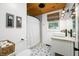 Bathroom featuring a vanity with granite countertops and patterned floors at 5335 W 550 S, Trafalgar, IN 46181