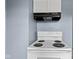 A clean white electric range with over the range exhaust fan and fresh paint at 703 Kappes St, Indianapolis, IN 46221