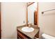 Cozy bathroom featuring a single sink vanity with granite countertop at 9158 Oak Knoll Ln, Fishers, IN 46037