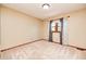 Bedroom with neutral walls, carpet, window and elegant grey patterned curtains at 9158 Oak Knoll Ln, Fishers, IN 46037