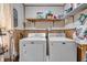 Functional laundry room with modern appliances, shelving, and patterned wallpaper at 1124 S Lockburn St, Indianapolis, IN 46241