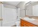 Cozy full bathroom with tub, shower, vanity, and a large mirror at 1139 Fernwood Way, Plainfield, IN 46168