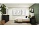Well-lit bedroom showcases modern decor, green accent wall, and sleek black furniture at 11626 Aubrey Ln, Fishers, IN 46040