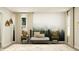Inviting bedroom with a forest mural, woven bedside lamps, and a patterned area rug at 11626 Aubrey Ln, Fishers, IN 46040