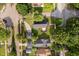 A top-down aerial view of suburban homes with manicured lawns and mature trees at 1502 Burdsal Pkwy, Indianapolis, IN 46208