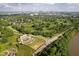 Scenic aerial view showcasing the Indianapolis skyline, lush green spaces, and a winding river at 1502 Burdsal Pkwy, Indianapolis, IN 46208