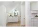 Bathroom featuring a vanity, mirror, and walk-in shower at 1502 Burdsal Pkwy, Indianapolis, IN 46208