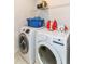 Well-equipped laundry room with modern washer and dryer and wire shelving for storage at 1530 Gristmill Meadows Dr, Westfield, IN 46074