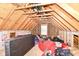 Unfinished attic space with exposed wooden beams, offering potential for storage or renovation at 1595 N Blue Rd, Greenfield, IN 46140