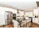 Kitchen island features sleek countertops, seating, and stainless steel appliances at 1595 N Blue Rd, Greenfield, IN 46140