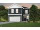 Two-story home with a two-car garage, dark siding, and white trim at 3899 Sterling Dr, Whitestown, IN 46075