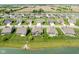 Beautiful aerial view of homes with manicured lawns and access to a serene pond in a suburban neighborhood at 4659 W Otway Ln, New Palestine, IN 46163