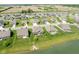 Aerial view of a well-planned community with lush lawns, a pond, and a mix of attractive homes at 4659 W Otway Ln, New Palestine, IN 46163