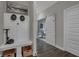 Entryway with coat storage, bike rack, and sliding barn door to the living area at 5151 Nettleton Way, Avon, IN 46123