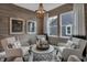 Elegant flex room with a chandelier, neutral chairs, and a table near a bright window at 5151 Nettleton Way, Avon, IN 46123