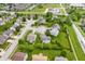 This aerial view shows a well-planned neighborhood with green spaces, neat streets, and diverse home styles at 6026 Pennyworth Cir, Indianapolis, IN 46203