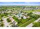 An aerial view shows a suburban neighborhood featuring tree-lined streets and well-maintained homes, with green spaces at 6026 Pennyworth Cir, Indianapolis, IN 46203